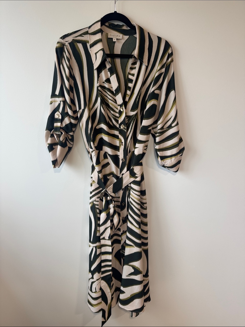 LAURA Green & Cream Patterned Midi Dress